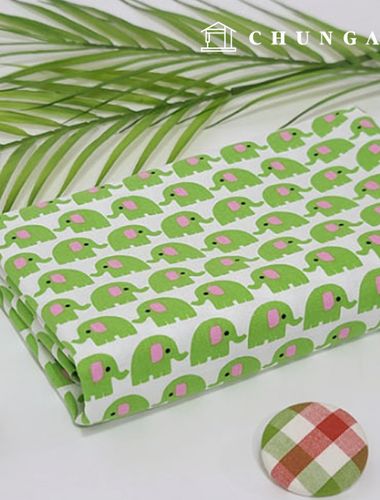 Cotton Oxford Fabric Animal Pattern Fabric Baby Elephant Green