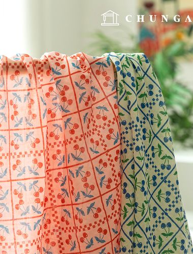 Rayon Fabric DTP Cotton Fabric Cotton Rayon Cherry Check Fabric With Cherry 2 types