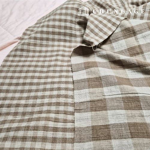 Double Gauze Fabric Cotton Check Fabric Wide Width 20 count Cotton Square Beige