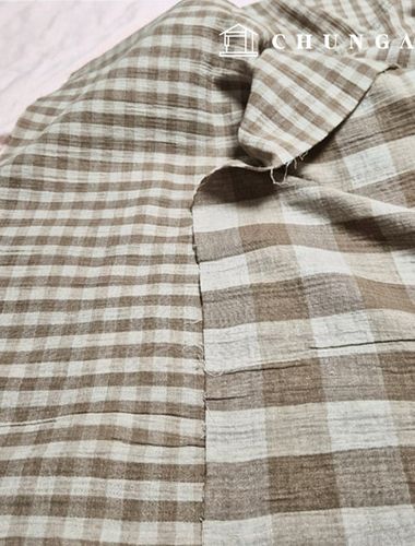 Double Gauze Fabric Cotton Check Fabric Wide Width 20 count Cotton Square Beige