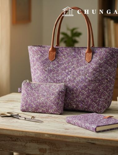 Cotton Flower Patterns Fabric 20 count Wide Width Natural Garden Purple