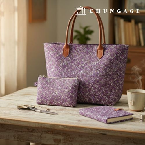 Cotton Flower Patterns Fabric 20 count Wide Width Natural Garden Purple