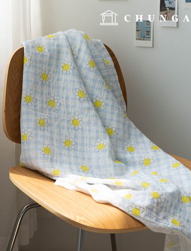 Yoru Double Gauze Cotton Non-fluorescent Bio-washed Fabric Happy Check Blue