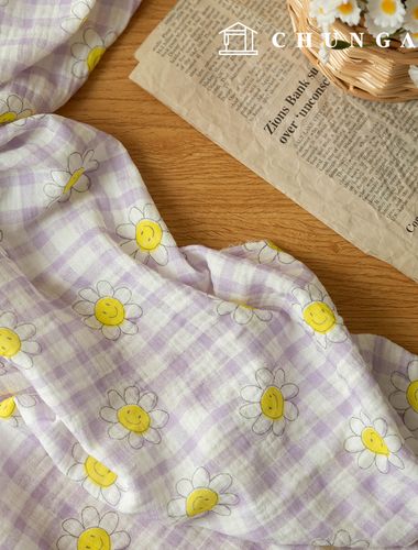 Yoru Double Gauze Cotton Non-fluorescent Bio-washed Fabric Happy Check Purple