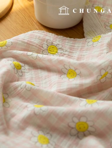 Yoru Double Gauze Cotton Non-fluorescent Bio-washed Fabric Happy Check Pink