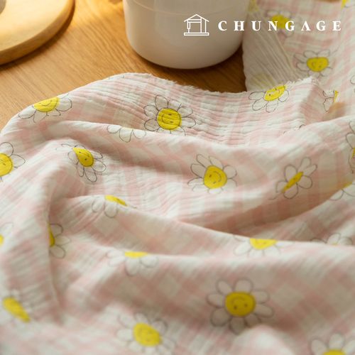 Yoru Double Gauze Cotton Non-fluorescent Bio-washed Fabric Happy Check Pink