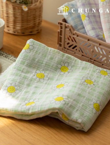 Yoru Double Gauze Cotton Non-fluorescent Bio-washed Fabric Happy Check Mint