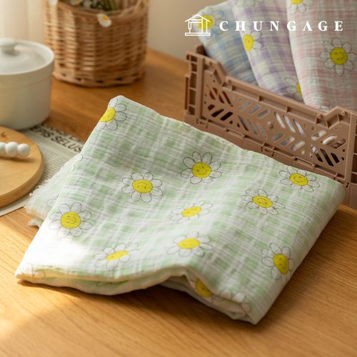 Yoru Double Gauze Cotton Non-fluorescent Bio-washed Fabric Happy Check Mint