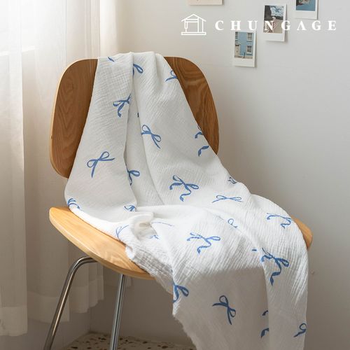 Yoru Double Gauze Cotton Non-fluorescent Bio-washed Fabric Salon de Ribon Blue