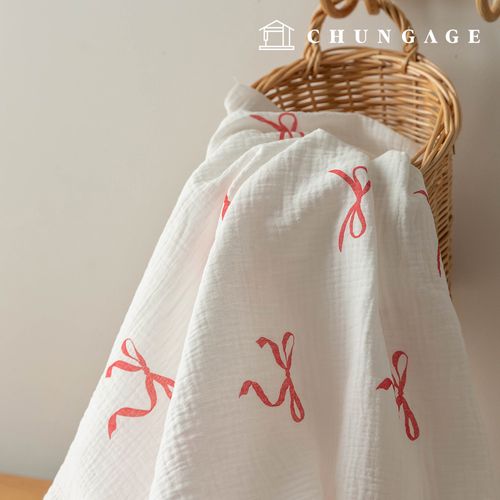 Yoru double gauze cotton non-fluorescent bio-washed fabric Salon de Ribon Red