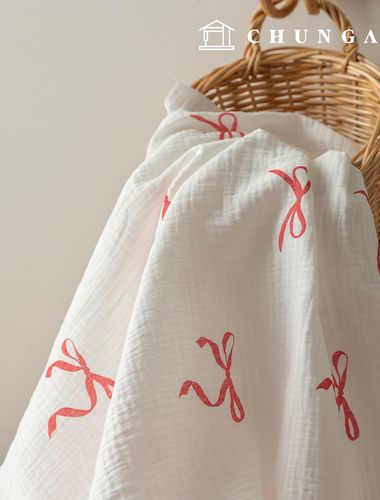 Yoru double gauze cotton non-fluorescent bio-washed fabric Salon de Ribon Red