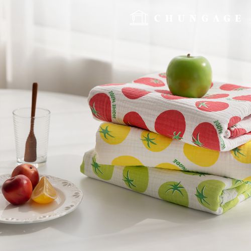 Yoru quadruple gauze cotton non-fluorescent bio-washed fabric homemade tomato 3-piece set