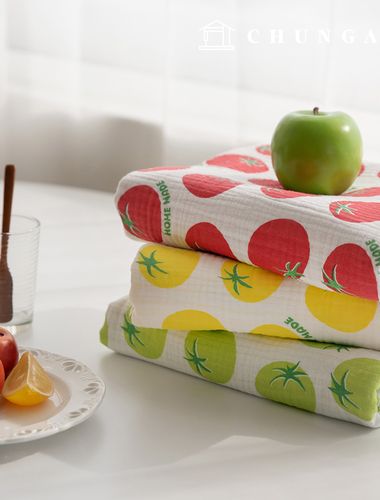 Yoru quadruple gauze cotton non-fluorescent bio-washed fabric homemade tomato 3-piece set