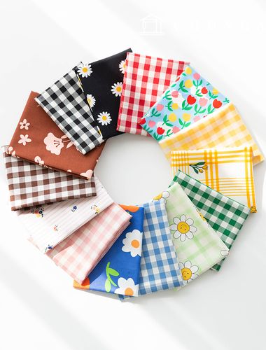 Fabric package scrap fabric flower pattern Flower Check Stripe Fabric Doll Dog Clothes Making Piece Fabric 3 types