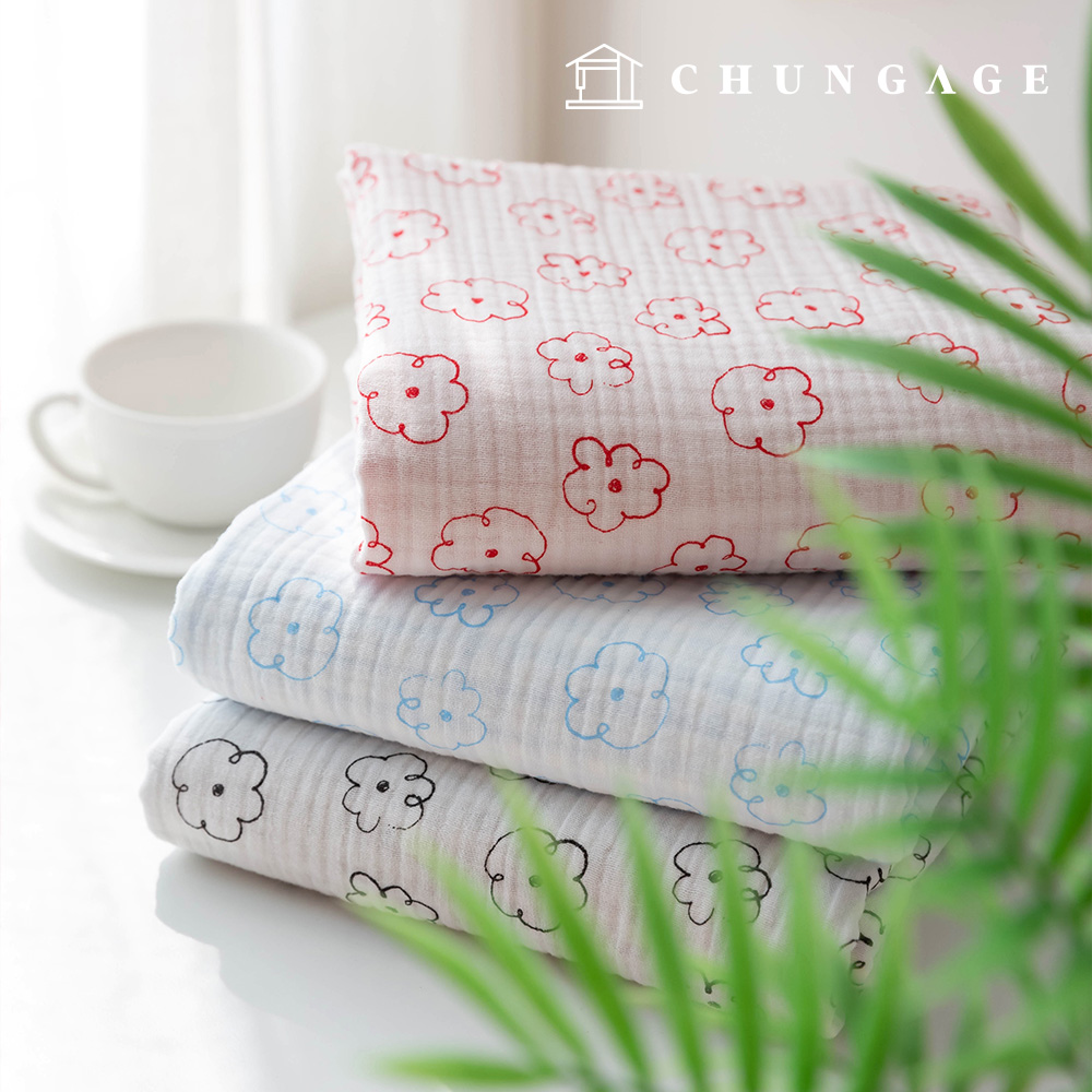 Yoru Quadruple Gauze Cotton Non-fluorescent Bio-washed Fabric Cloudy Flower 3 Types