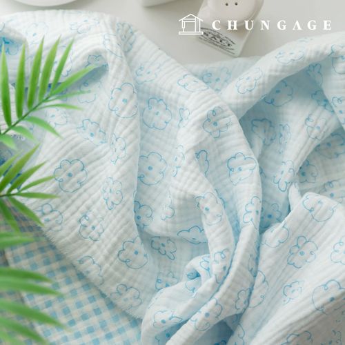 Yoru Quadruple Gauze Cotton Non-fluorescent Bio-washed Fabric Cloudy Flower Blue QG-005