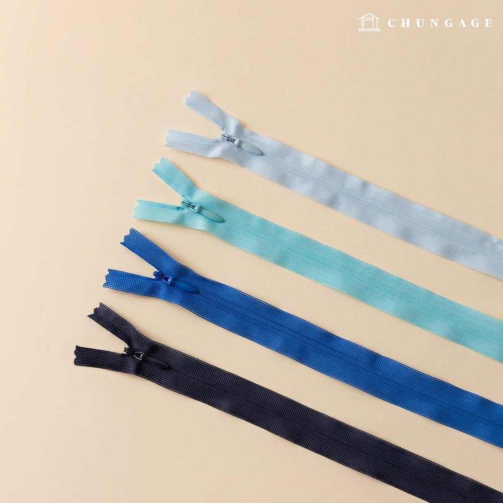 Size 3 Mesh Concealed Zipper 25cm x 60cm 4 Blue Varieties