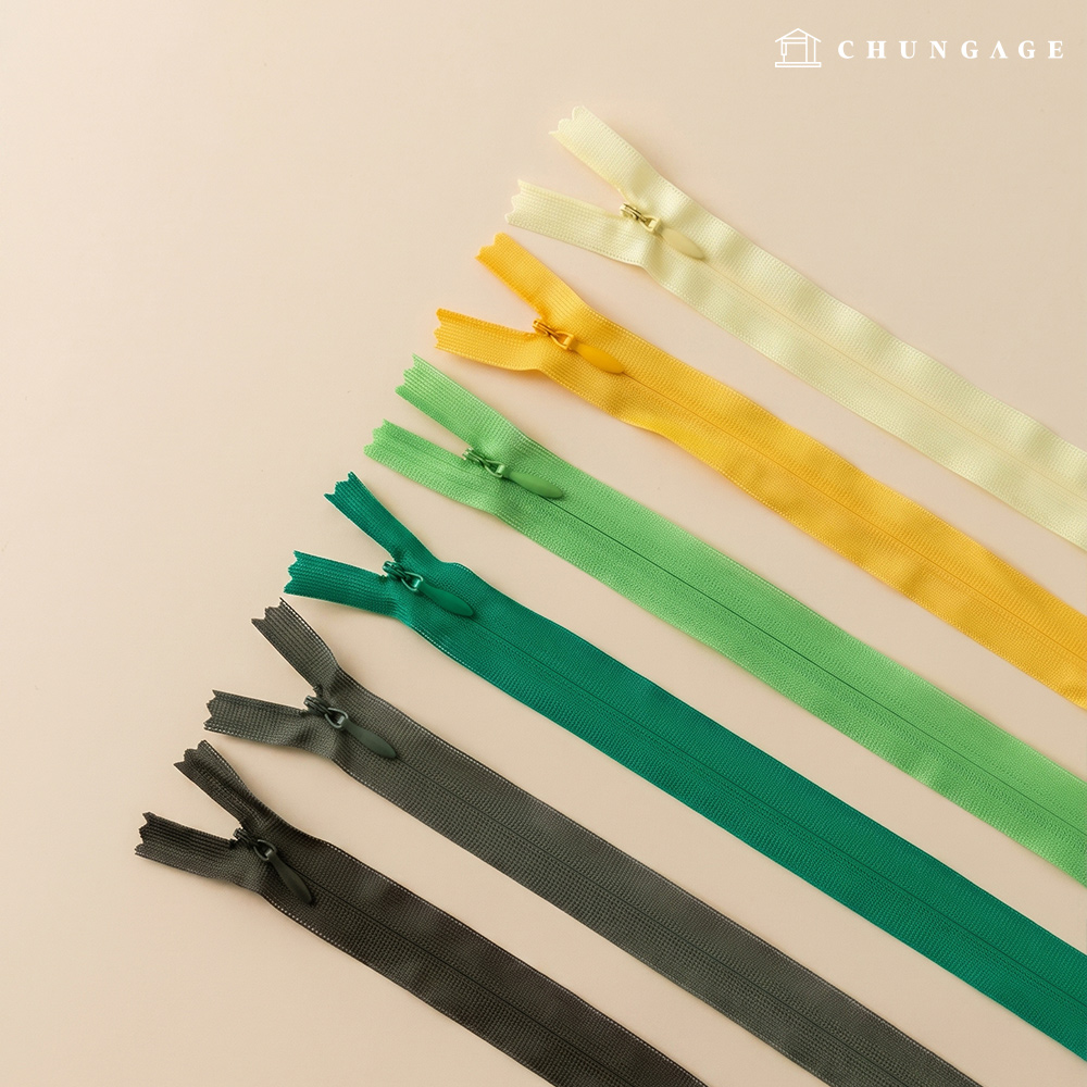 Size 3 Mesh Concealed Zipper 25cm x 60cm Yellow Green (6 Colors)