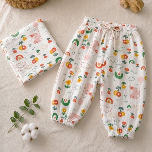Double-layered grout gauze fabric pastel rainbow flower