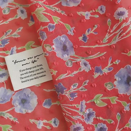 Chiffon Dobby Fabric Rose Coral Flower