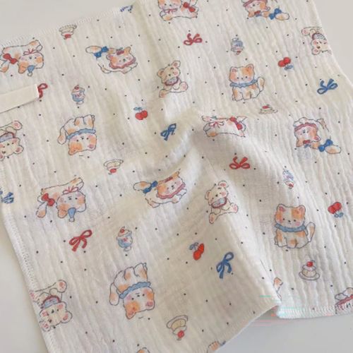 Double gauze fabric cozy kitty bowknot