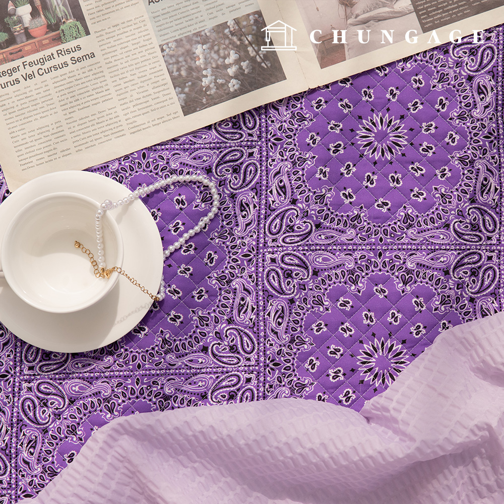 Quilted Fabric cotton 20 count DTP Vintage Paisley Quilted Fabric Royal Paisley Purple