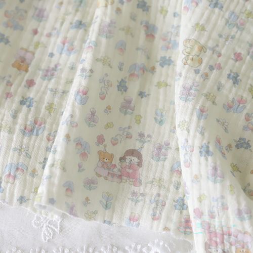Yorui double gauze fabric Bear & Friends Flower