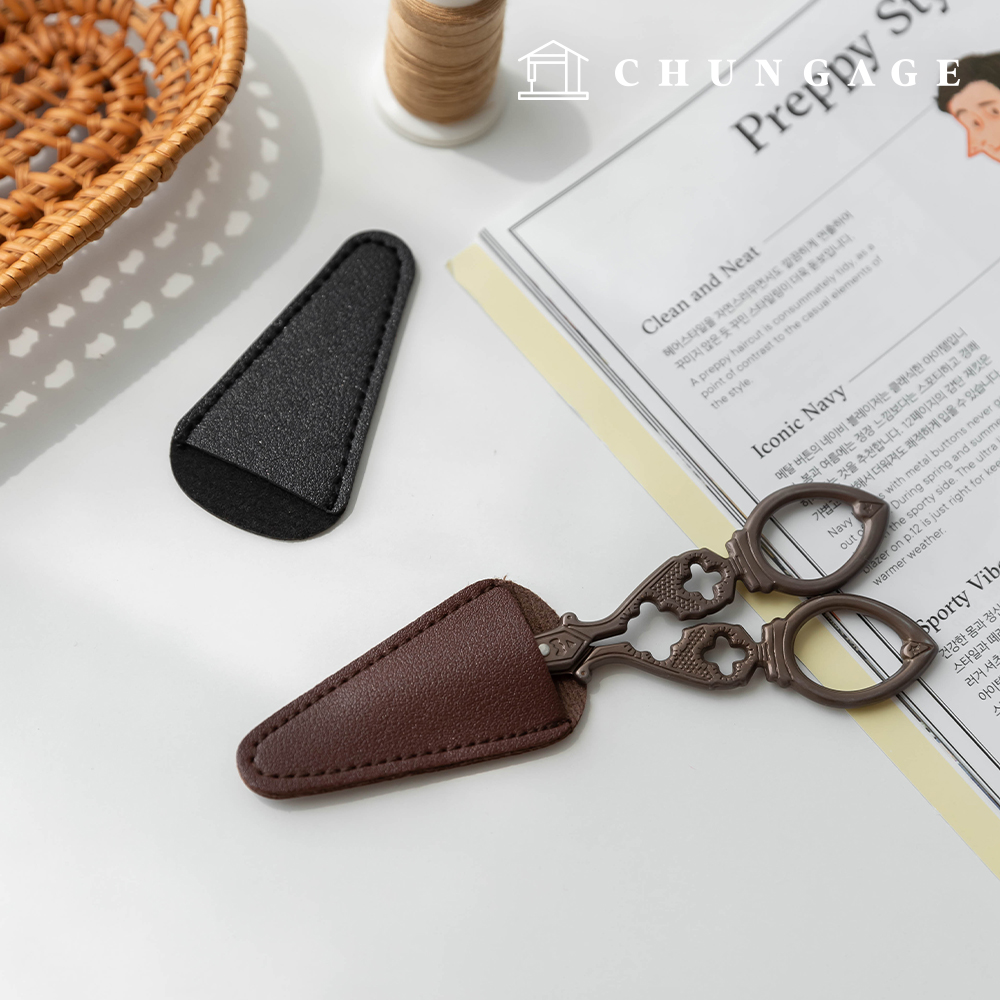 Snip scissors, scissors, nippers, and 2 types of leather storage covers