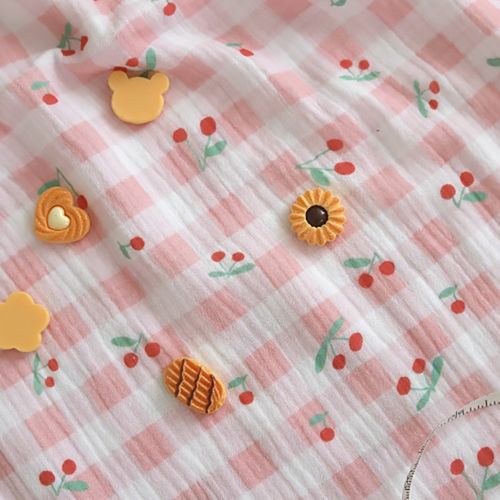 Yoru Gauze Fabric Cherry Check Double Layer
