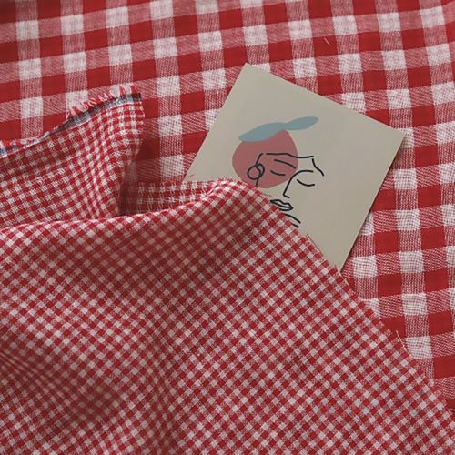 Double-sided double gauze fabric Red gingham check