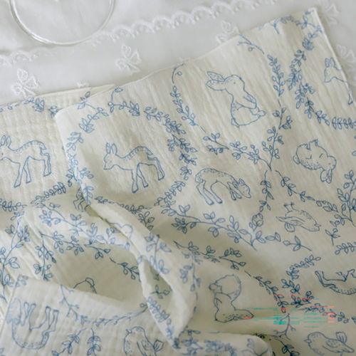 Yorui double gauze fabric Forest Animal Blue fabric