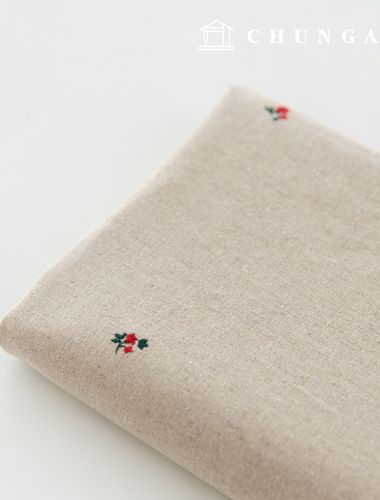 Embroidered Linen Washing Plain Linen Fabric Wide Width Little Camellia