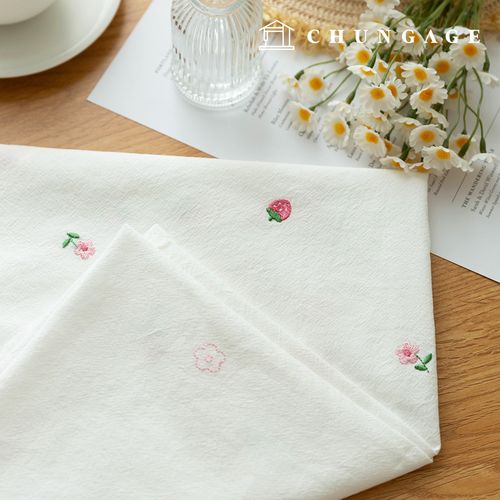 Embroidered Fabric Bio Washing 20 Count Cotton Cloth Fabric Wide Width Small Strawberry Flower