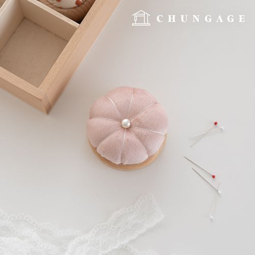 Pumpkin pincushion basting needle holder in dusty pink