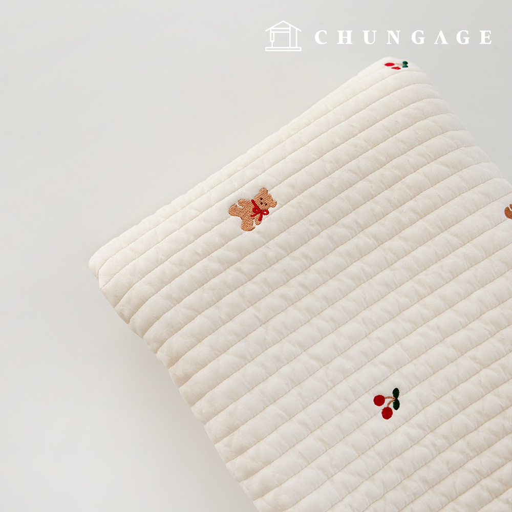 Quilted Fabric Double Cotton Line Quilting Embroidered Fabric Bio-washed Cotton Cherry Teddy Bear