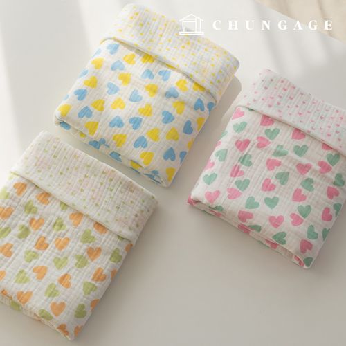 Yoru quadruple gauze cotton non-fluorescent bio-washed fabric Heart Room 3-piece set