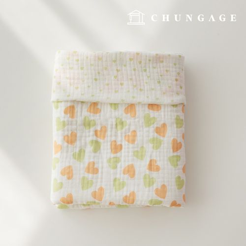 Yoru quadruple gauze cotton non-fluorescent bio-washed fabric Heart Room Green Orange