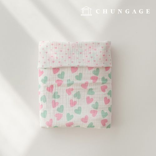 Yoru Quadruple Gauze Cotton Non-fluorescent Bio-washed Fabric Heart Room Pink Green