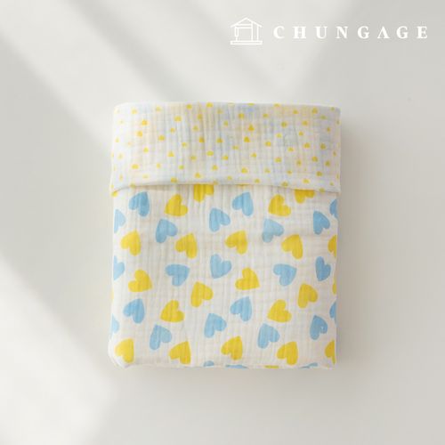 Yoru quadruple gauze cotton non-fluorescent bio-washed fabric Heart Room blue-yellow