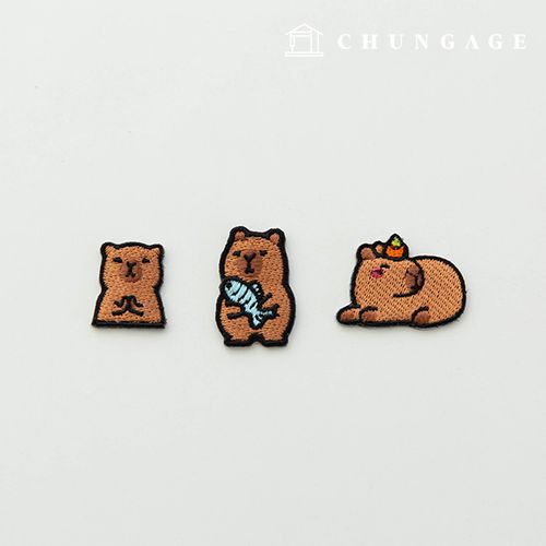 3 Types of Capybara Embroidered Animal Patch Heat-Seal Wappens