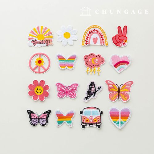 Pink Spring Butterfly Heat-Sealing Patch 16-Piece Set