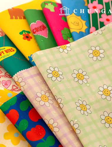 Waterproof Cloth DTP Waterproof Fabric Wide Width Daisy Floral Fabric Happy Check Apple Green W100