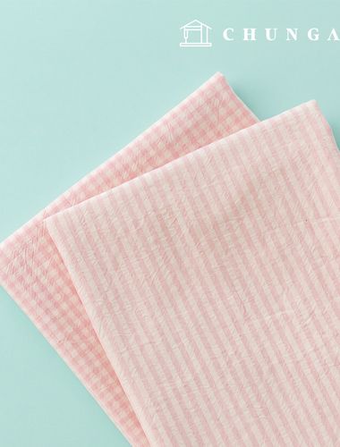 Yarn-dyed Check Fabric Cotton Melange Stripe 4mm Petit Milk Pink 1 yard
