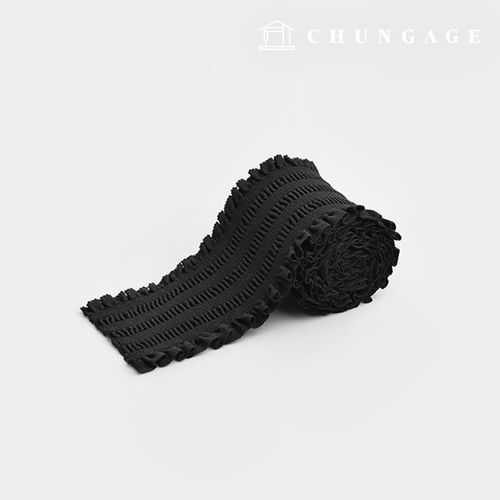Romantic Pleats Waist Elastic Belt Elastic 70mm Black 29333