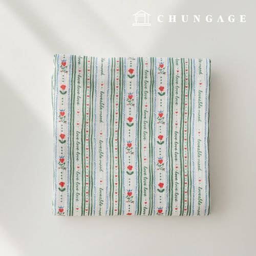 Yoru Double Gauze Cotton Non-fluorescent Bio-washed Fabric Love Stripe Green