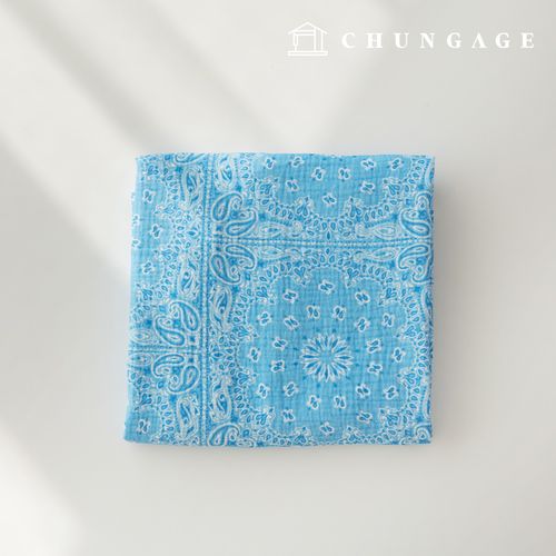 Yoru Double Gauze Cotton Non-fluorescent Bio-washed Fabric Royal Paisley Sky Blue