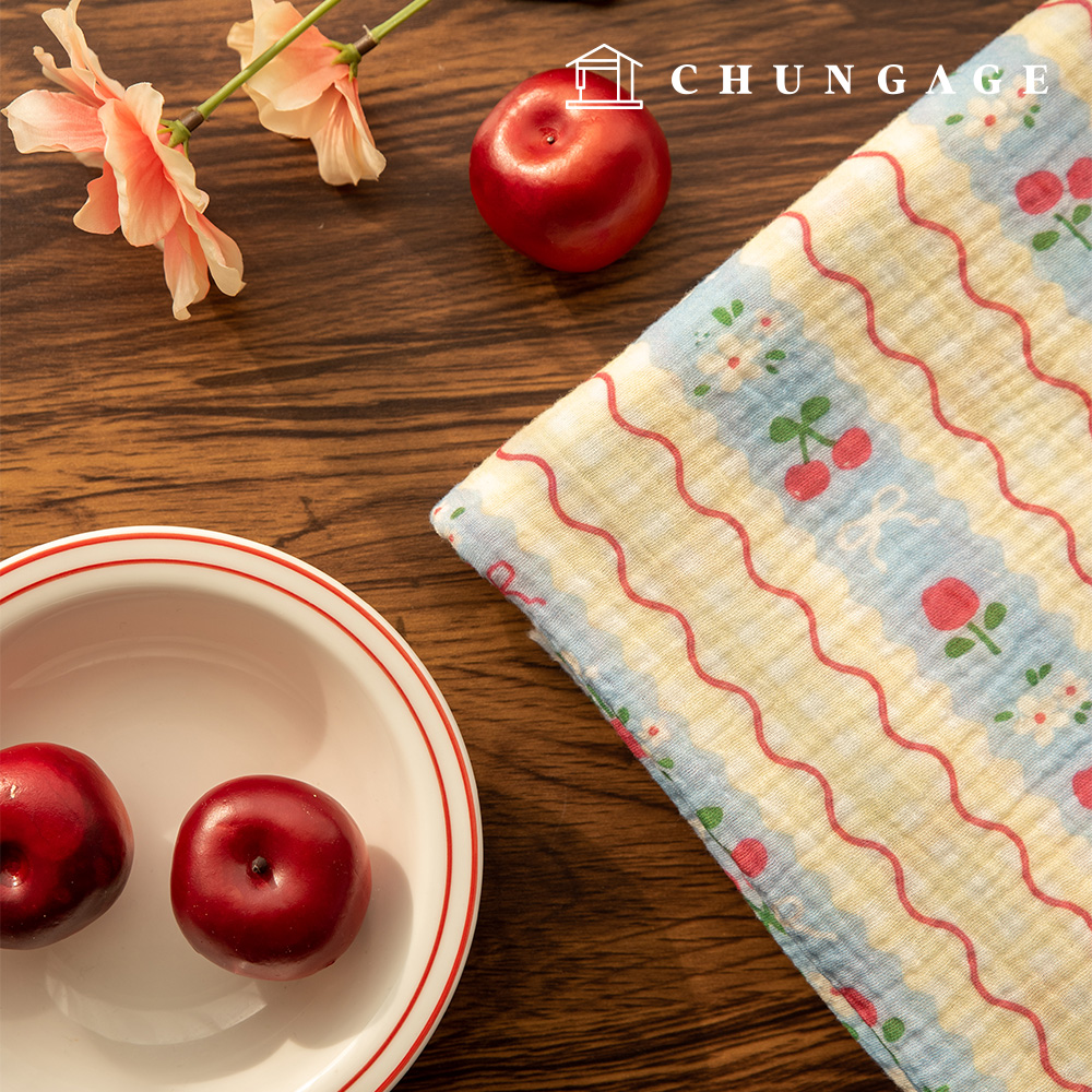 Yoru double gauze fabric cotton non-fluorescent bio-washed fabric floral pattern lovely line