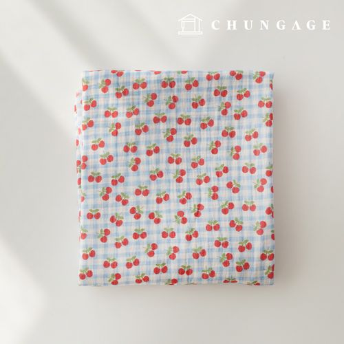 Yoru Double Gauze Cotton Non-fluorescent Bio-washed Fabric Retro Cherry Check