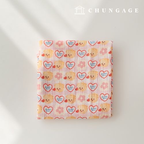 Yoru Double Gauze Cotton Non-fluorescent Bio-washed Fabric Pink Butterbear