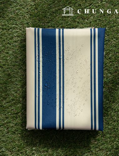 Waterproof Cloth Poly Oxford DTP 600D Wide Width Waterproof Fabric Oat Blue Stripe CW003